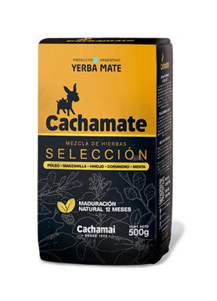 Cachamate Hierbas Serranas Selección (Cedrón, Menta, Tomillo y Poleo) Argentine Yerba Mate, 500 g / 1.1 lb bag