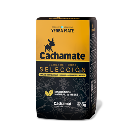 Cachamate Hierbas Serranas Selección (Cedrón, Menta, Tomillo y Poleo) Argentine Yerba Mate, 500 g / 1.1 lb bag