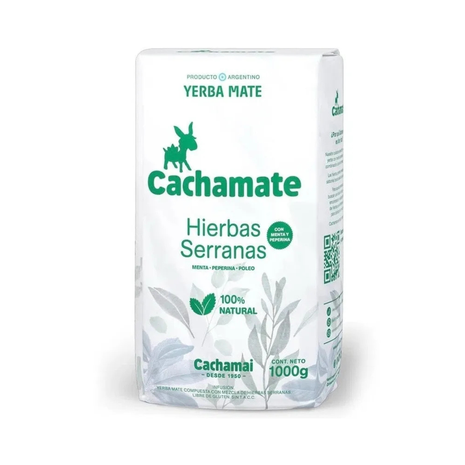 Cachamate Hierbas Serranas (Menta, Peperina y Poleo) Argentine Yerba Mate, 1 kg / 2.2 lb bag