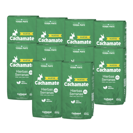 Cachamate Hierbas Serranas con Cedrón Argentine Yerba Mate, 500 g (Pack of 10) (5 kg)
