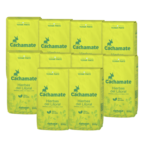 Cachamate Hierbas del Litoral (Cedrón, Salvia y Marcela) Argentine Yerba Mate, 500 g (Pack of 10) (5 kg)
