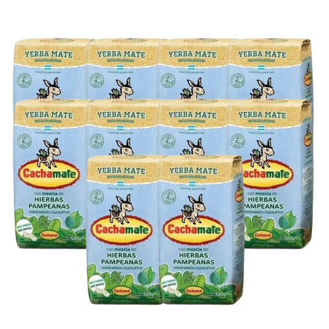 Cachamate Hierbas Pampeanas (Menta y Eucalipto) Argentine Yerba Mate, 500 g (Pack of 10) (5 kg)
