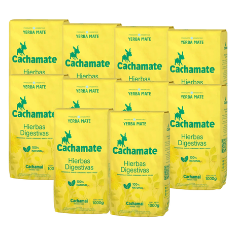 Cachamate Hierbas Digestivas (Boldo, Menta y Poleo) Argentine Yerba Mate, 500 g (Pack of 10) (5 kg)