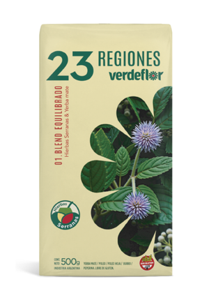 Verdeflor 23 Regiones Blend Equilibrado 0.1 Hierbas Serranas Argentine Yerba Mate, 500 g / 1.1 lb bag