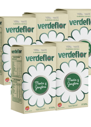 Verdeflor Menta y Jengibre Argentine Yerba Mate, 500 g (Pack of 5) (2.5 kg)