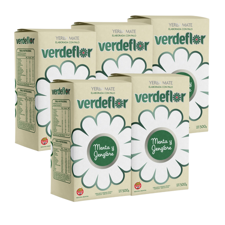 Verdeflor Menta y Jengibre Argentine Yerba Mate, 500 g (Pack of 5) (2.5 kg)