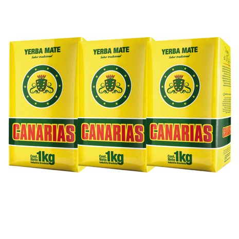 Yerba Mate Canarias Tradicional, sabor amargo e intenso (1kg) (pack x3) (3kg)