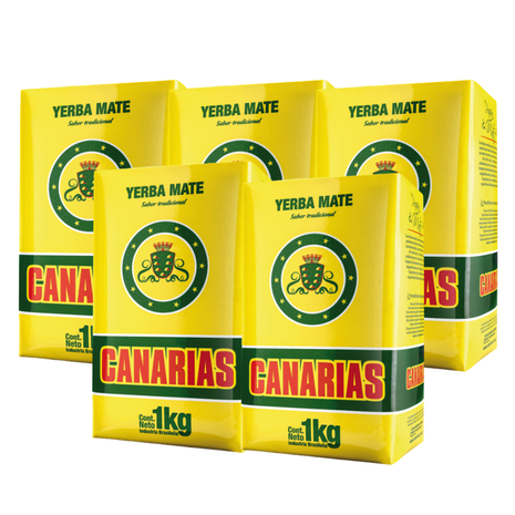 Yerba Mate Canarias Tradicional, sabor amargo e intenso (1kg) (pack x5) (5kg)