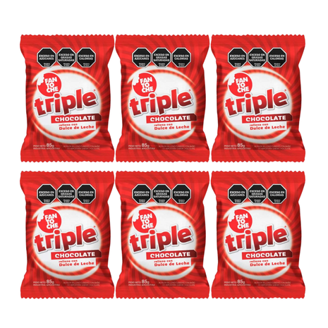 Alfajor Fantoche Triple Chocolate, Relleno con Dulce de Leche (85gr) (Pack de 6u) (510gr)