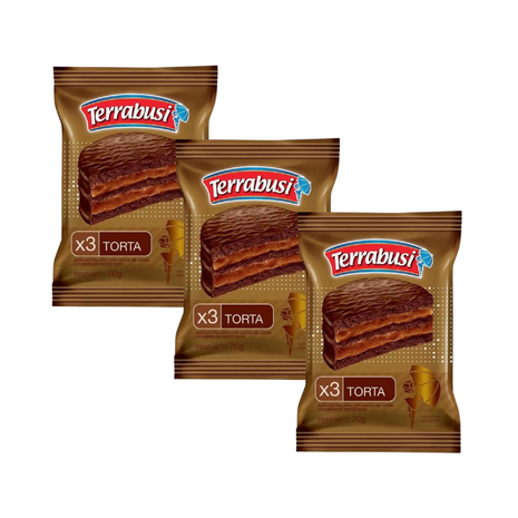Alfajor Terrabusi Triple TORTA, con Dulce de Leche, Baño de Repostería (70gr) (Pack x3un) (210gr)