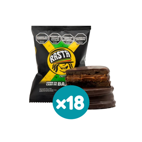Alfajor Rasta Relleno con Dulce de Leche, Recubierto con Baño de Repostería NEGRO (70gr) (Caja x18un) (1260gr)