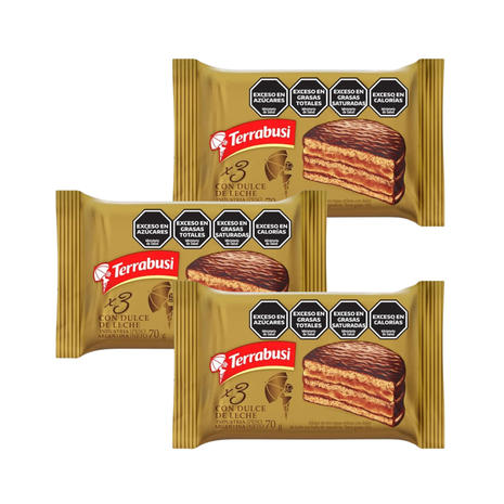 Alfajor Terrabusi Triple, con Dulce de Leche, con Baño de Repostería (70gr) (Pack de 3u) (210gr)