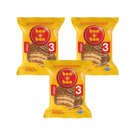 Alfajor Bon o Bon TRIPLE, relleno a base de Leche y Maní (60gr) (Pack de 3u) (180gr)