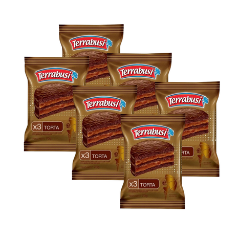 Alfajor Terrabusi Triple TORTA, con Dulce de Leche, con Baño de Repostería (70gr) (Pack de 6u) (420gr)