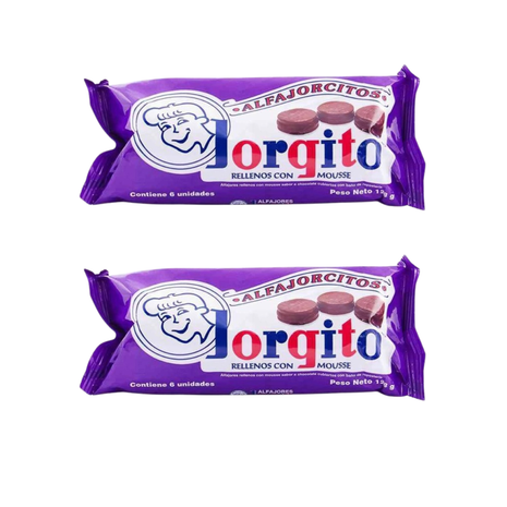 Alfajor alfajorcitos Jorgito Mousse, Bañado en Chocolate Negro (6 unid) (Pack 2u) (310gr)