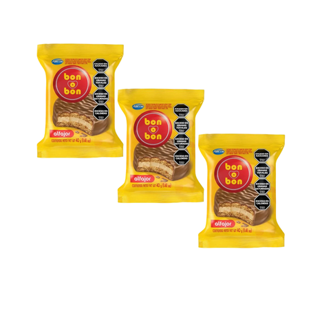 Alfajor Bon o Bon Leche SIMPLE, relleno a base de Leche y Maní (40gr) (Pack de 3u) (120gr)