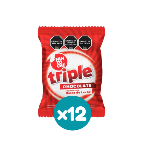 Alfajor Fantoche Triple Chocolate, Relleno con Dulce de Leche (85gr) (Pack de 12u) (1020gr)