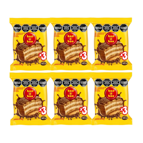 Alfajor Bon o Bon TRIPLE, relleno a base de Leche y Maní (60gr) (Pack de 6u) (360gr)