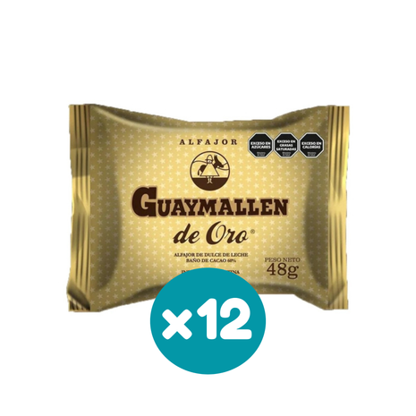 Alfajor Guaymallén De Oro, Relleno con Dulce de Leche, Baño de Cacao 60% (48gr) (Pack de 12u) (576gr)