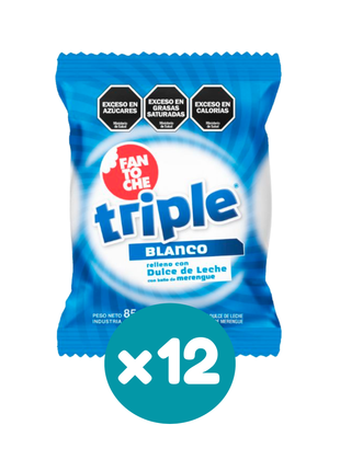 Alfajor Fantoche Triple BLANCO, Relleno con Dulce de Leche (85gr) (Pack de 12u) (1020gr)