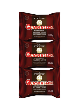 Alfajor Guaymallén TRIPLE Negro, relleno con Dulce de Leche, baño de Repostería de Chocolate (70gr) (Pack de 3u) (210gr)