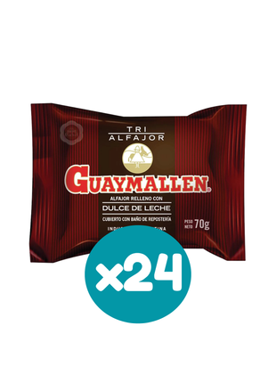 Alfajor Guaymallen TRIPLE, relleno con Dulce de Leche, con baño de Reposteria NEGRO (70gr.) (Caja 24un.) (1.6kg)
