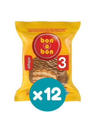 Alfajor Bon o Bon TRIPLE, relleno a base de Leche y Mani (60gr.) (Pack de 12u.) (720gr)