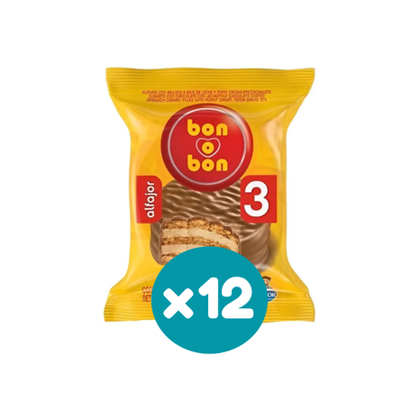 Alfajor Bon o Bon TRIPLE, relleno a base de Leche y Mani (60gr.) (Pack de 12u.) (720gr)