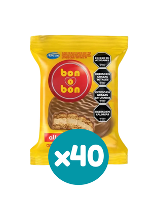 Alfajor Bon o Bon Leche SIMPLE, relleno a base de Leche y Mani (40gr.) (CAJA 40u.) (1.6kg)