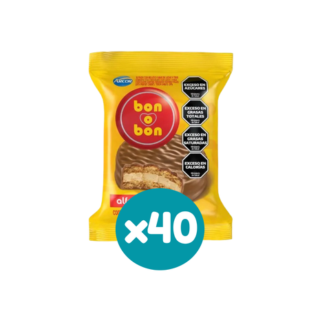 Alfajor Bon o Bon Leche SIMPLE, relleno a base de Leche y Mani (40gr.) (CAJA 40u.) (1.6kg)