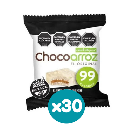 Alfajor Chocoarroz, Dulce de Leche, cubierto con Chocolate Blanco (22gr) (Pack de 30u) (600g)