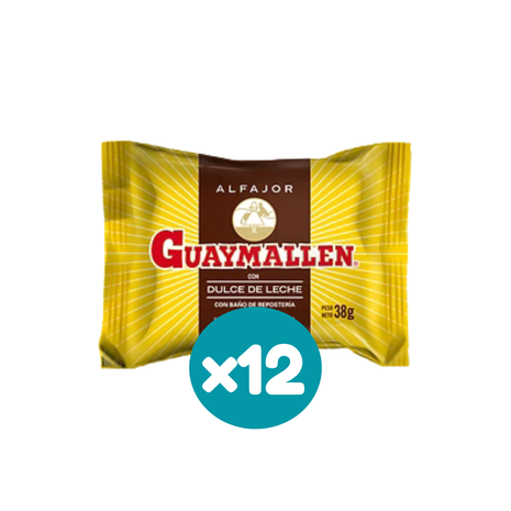 Alfajor Guaymallén Negro, Relleno con Dulce de Leche, Baño de Chocolate (38gr) (Pack de 12u) (456gr)