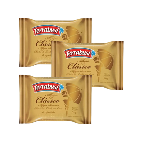 Alfajor Terrabusi Clásico Negro, relleno de Dulce de Leche, Baño de Repostería (50gr) (Pack de 3u) (150gr)