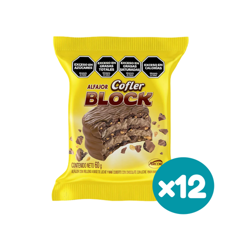 Alfajor Cofler Block con Baño de Chocolate (60gr.) (Pack de 12u.) (720gr)