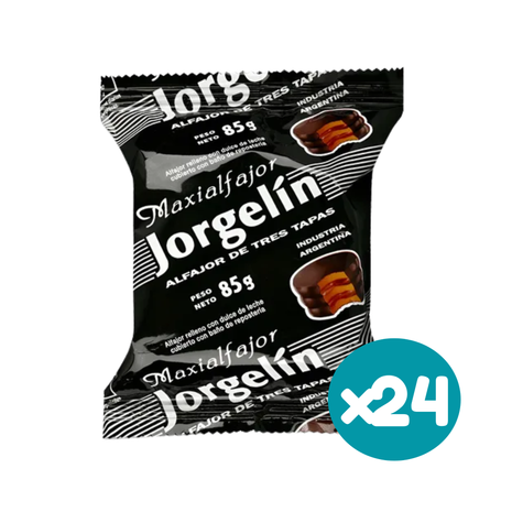 Alfajor Jorgelin Triple Negro, relleno con Dulce de Leche (85gr.) (Caja de 24u.) (2040gr.)
