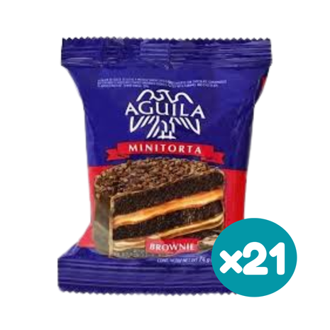 Alfajor Minitorita Aguila BROWNIE, relleno de Dulce de Leche y Mousse (72gr.) (Caja 21u.) (1.5kg)