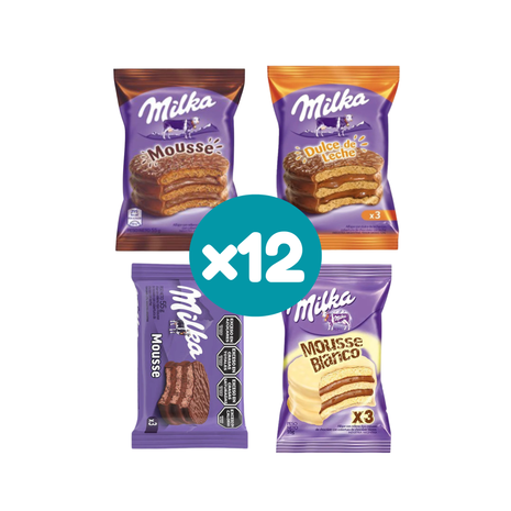 Combo Alfajores Milka (Oreo, Mousse, Chocolate Blanco y Triple con Dulce de Leche) (12 unidades)